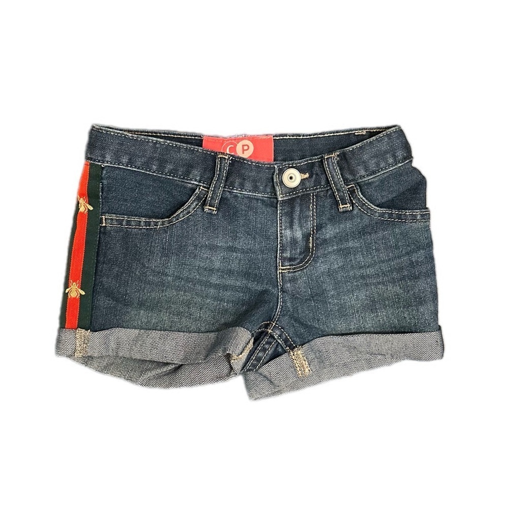 Kid’s Roll Cuff Denim Shorts W/ Bee Stripe Ribbon - Picture 8 of 10